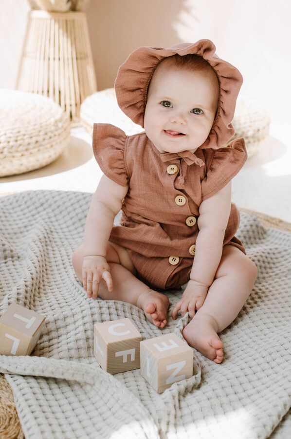 Muslin romper - Rust with buttons